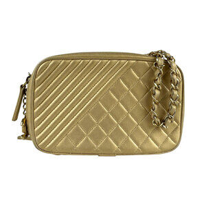 CHANEL Gold Leather Shoulder Bag